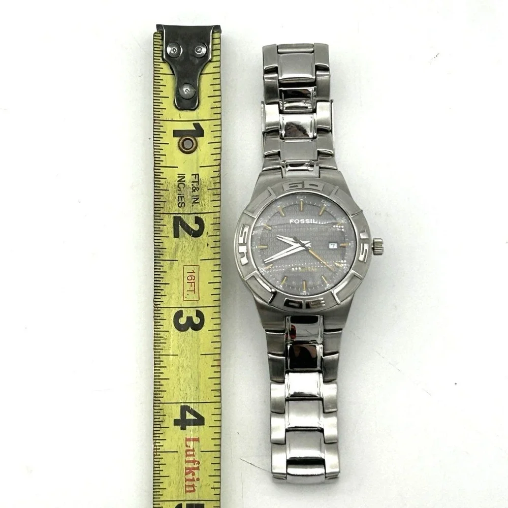 Vintage Fossil Blue Men's Watch Stainless Steel AM-3994 Date 100M 38mm